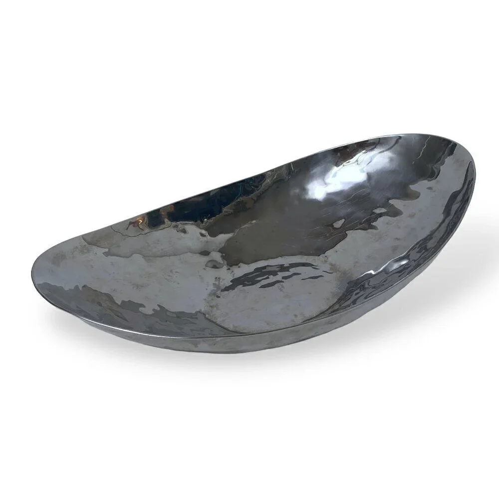 Mary Jurek Large Bowl MJ Hammered Oval Metal Fruit Salad Modern Serving Piece